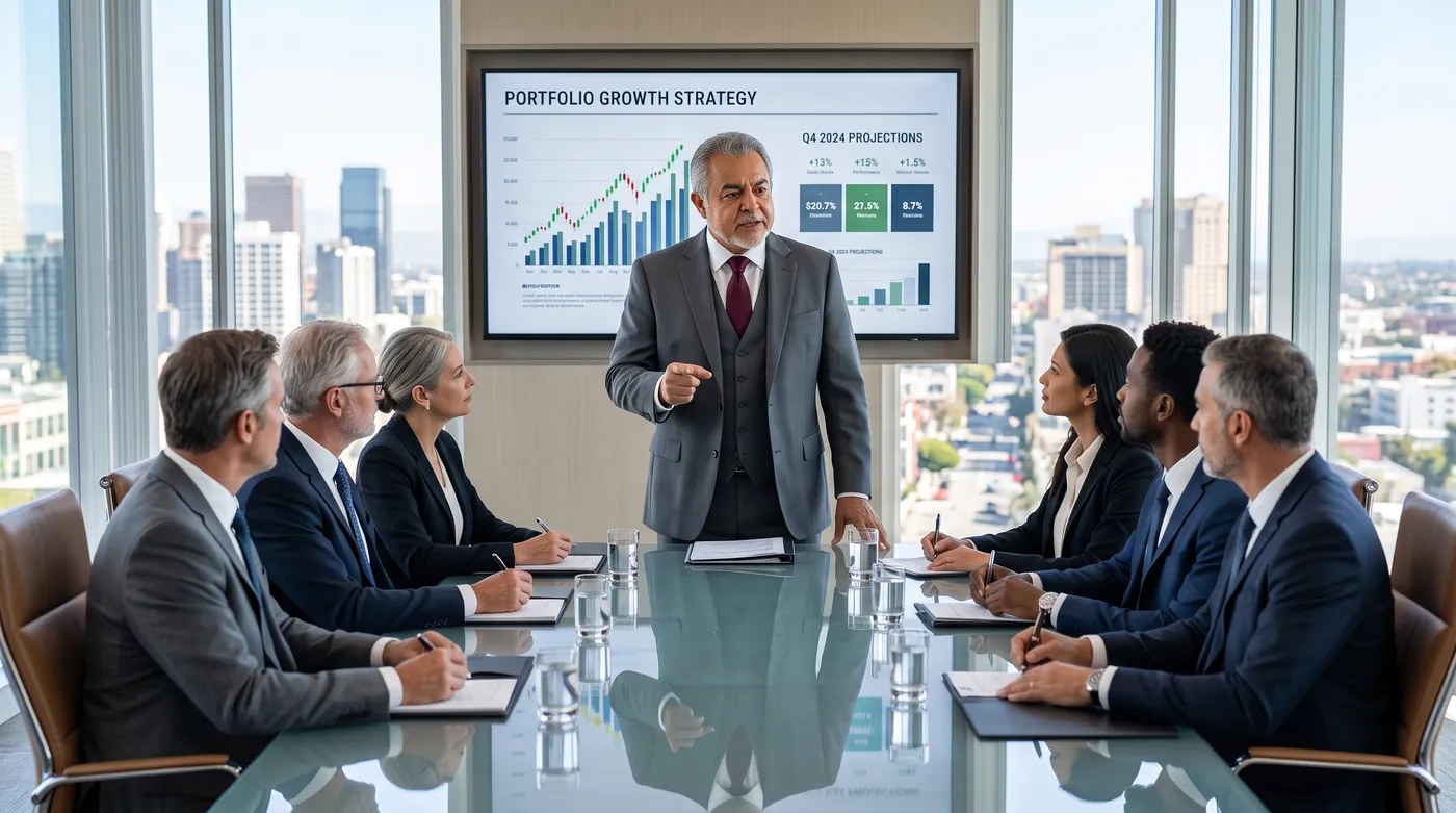 Bert presenting a portfolio growth strategy in a boardroom